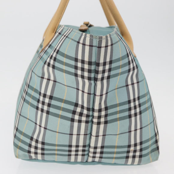 BURBERRY Nova Check Blue Label Hand Bag Nylon Light Blue Silver Auth bs34397