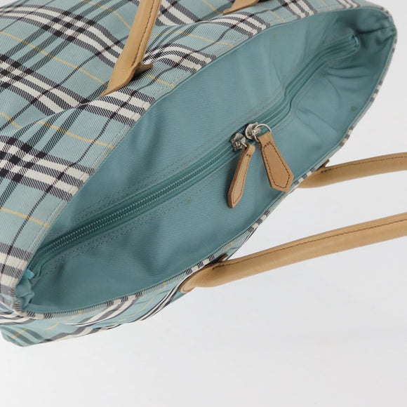 BURBERRY Nova Check Blue Label Hand Bag Nylon Light Blue Silver Auth bs34397