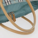 BURBERRY Nova Check Blue Label Hand Bag Nylon Light Blue Silver Auth bs34397-7