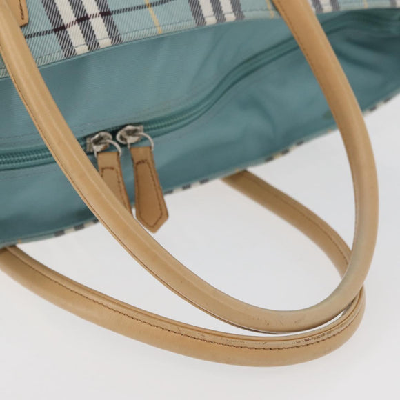 BURBERRY Nova Check Blue Label Hand Bag Nylon Light Blue Silver Auth bs34397