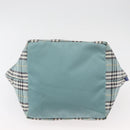 BURBERRY Nova Check Blue Label Hand Bag Nylon Light Blue Silver Auth bs34397-5