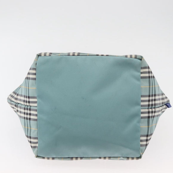 BURBERRY Nova Check Blue Label Hand Bag Nylon Light Blue Silver Auth bs34397