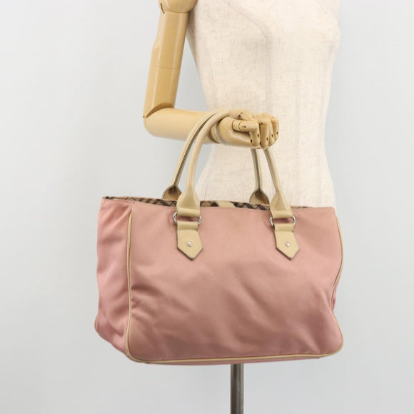 BURBERRY Nova Check Blue Label Hand Bag Nylon Pink Silver Auth bs34398