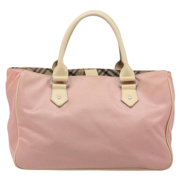 BURBERRY Nova Check Blue Label Hand Bag Nylon Pink Silver Auth bs34398
