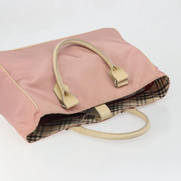 BURBERRY Nova Check Blue Label Hand Bag Nylon Pink Silver Auth bs34398