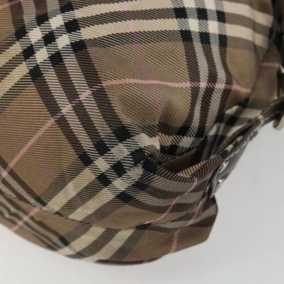 BURBERRY Nova Check Blue Label Hand Bag Canvas Brown Silver Auth bs34399