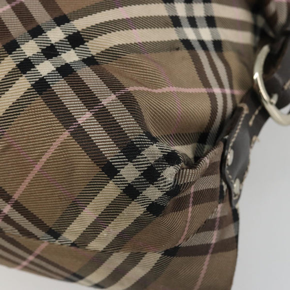 BURBERRY Nova Check Blue Label Hand Bag Canvas Brown Silver Auth bs34399