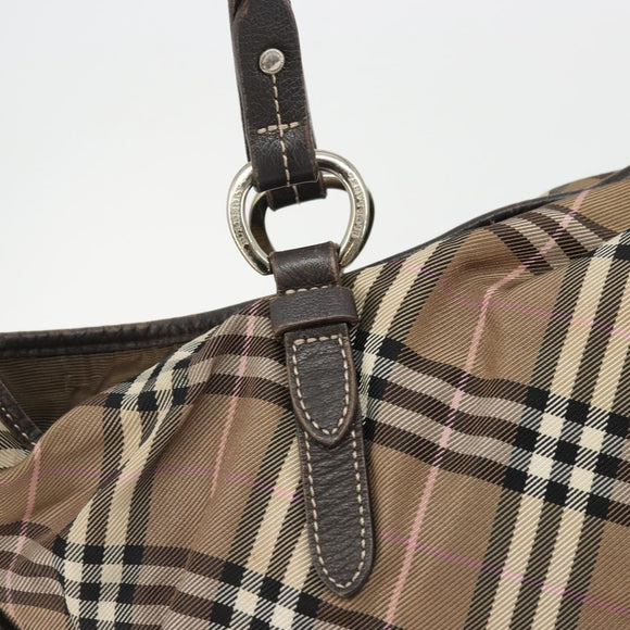 BURBERRY Nova Check Blue Label Hand Bag Canvas Brown Silver Auth bs34399