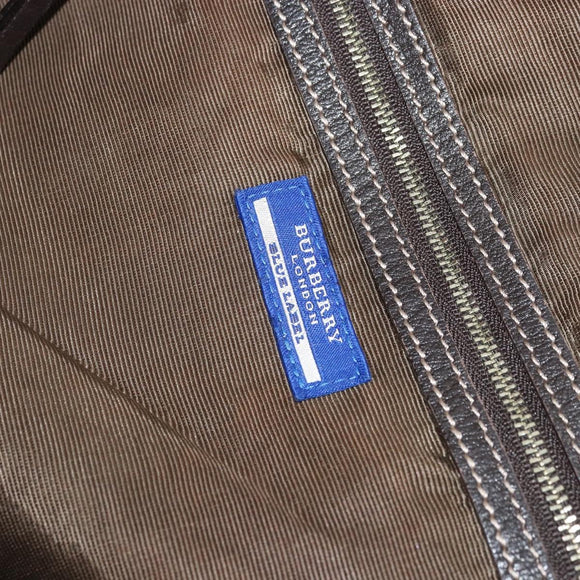 BURBERRY Nova Check Blue Label Hand Bag Canvas Brown Silver Auth bs34399