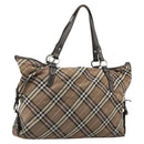 BURBERRY Nova Check Blue Label Hand Bag Canvas Brown Silver Auth bs34399-1