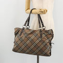 BURBERRY Nova Check Blue Label Hand Bag Canvas Brown Silver Auth bs34399-21