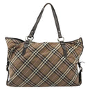 BURBERRY Nova Check Blue Label Hand Bag Canvas Brown Silver Auth bs34399-13