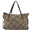 BURBERRY Nova Check Blue Label Hand Bag Canvas Brown Silver Auth bs34399-2