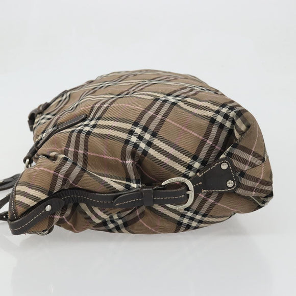 BURBERRY Nova Check Blue Label Hand Bag Canvas Brown Silver Auth bs34399