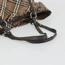 BURBERRY Nova Check Blue Label Hand Bag Canvas Brown Silver Auth bs34399-7