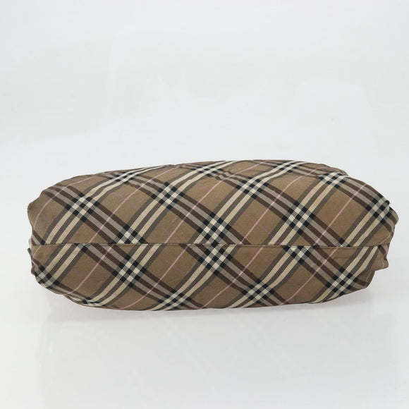 BURBERRY Nova Check Blue Label Hand Bag Canvas Brown Silver Auth bs34399