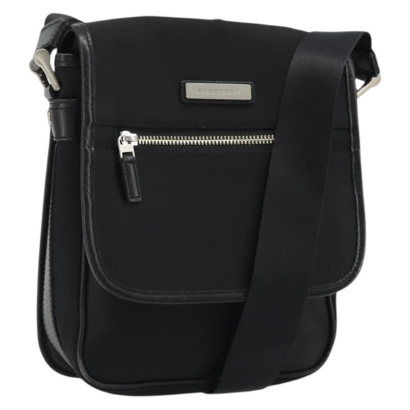 BURBERRY Shoulder Bag Nylon Black Silver Auth bs34401