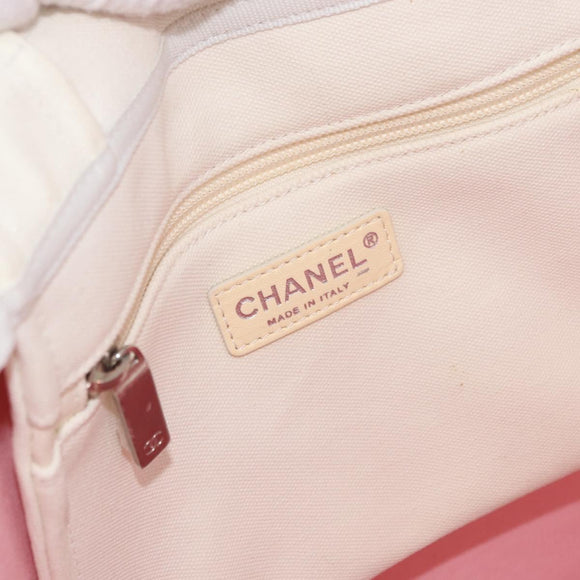 CHANEL Tote Bag Canvas Beige Silver CC Auth bs34402A