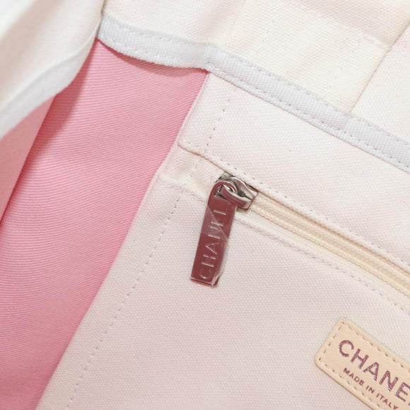 CHANEL Tote Bag Canvas Beige Silver CC Auth bs34402A