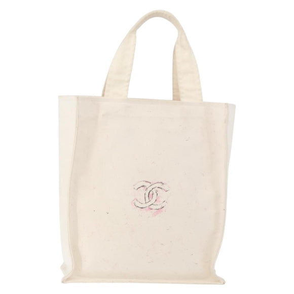 CHANEL Tote Bag Canvas Beige Silver CC Auth bs34402A