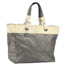 CHANEL Paris Biarritz GM Tote Bag Coated Canvas Gray Silver CC Auth bs34403-1