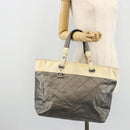 CHANEL Paris Biarritz GM Tote Bag Coated Canvas Gray Silver CC Auth bs34403-23