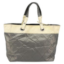 CHANEL Paris Biarritz GM Tote Bag Coated Canvas Gray Silver CC Auth bs34403-2