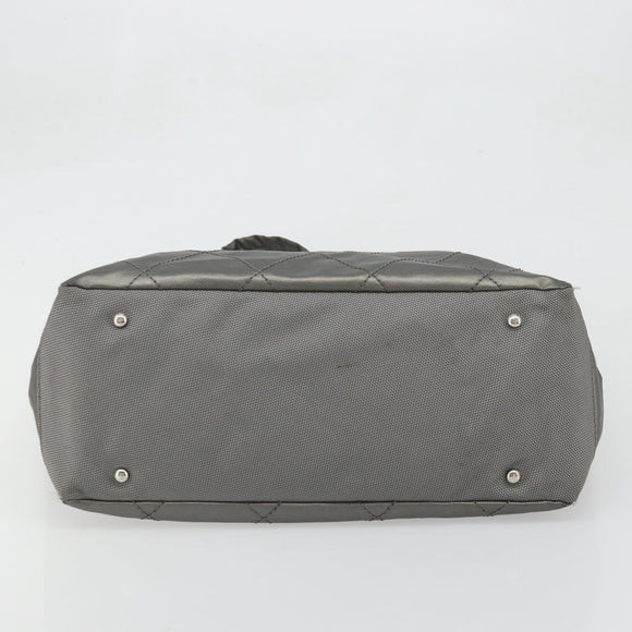 CHANEL Paris Biarritz GM Tote Bag Coated Canvas Gray Silver CC Auth bs34403