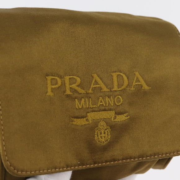 PRADA Shoulder Bag Satin Khaki Gold Auth bs34407