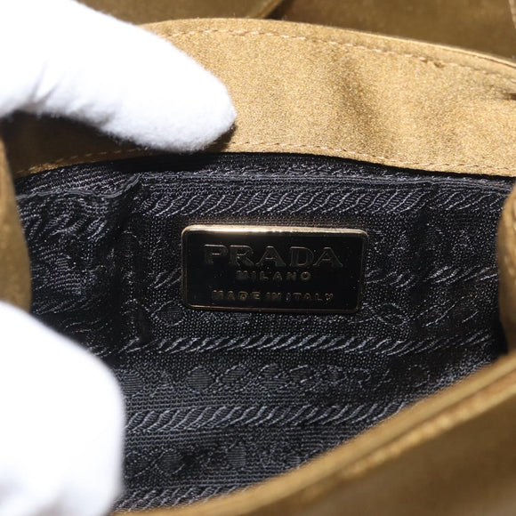 PRADA Shoulder Bag Satin Khaki Gold Auth bs34407
