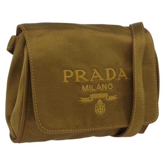 PRADA Shoulder Bag Satin Khaki Gold Auth bs34407