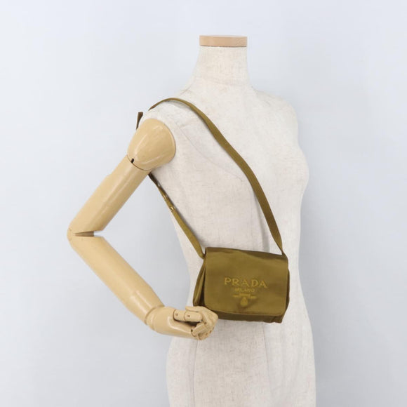 PRADA Shoulder Bag Satin Khaki Gold Auth bs34407