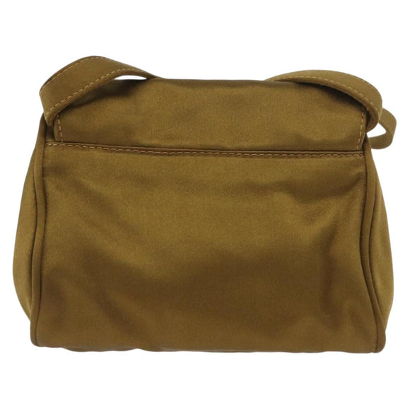 PRADA Shoulder Bag Satin Khaki Gold Auth bs34407