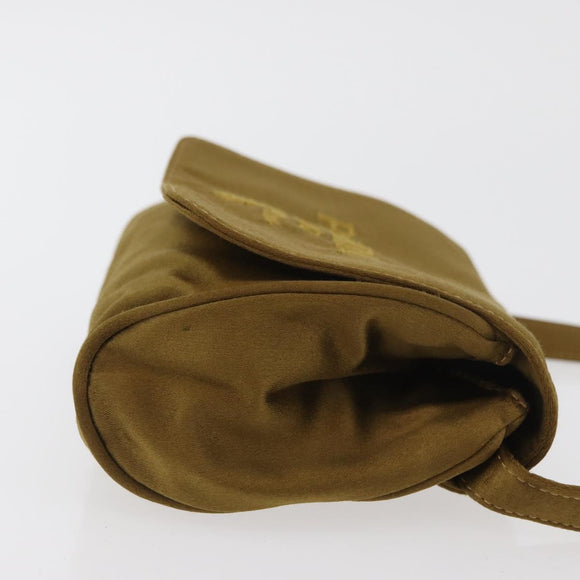 PRADA Shoulder Bag Satin Khaki Gold Auth bs34407