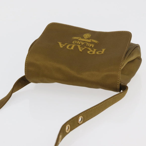 PRADA Shoulder Bag Satin Khaki Gold Auth bs34407