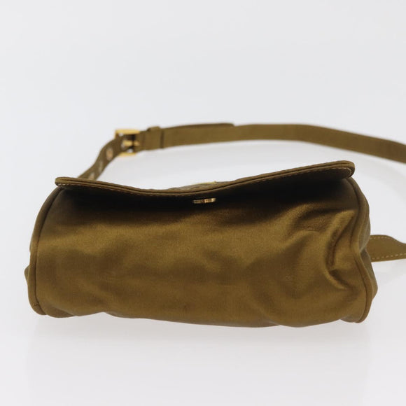 PRADA Shoulder Bag Satin Khaki Gold Auth bs34407