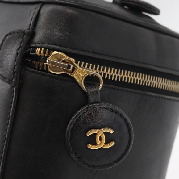 CHANEL Bicolore Vanity Handtasche Leder Schwarz Gold CC Auth bs34409