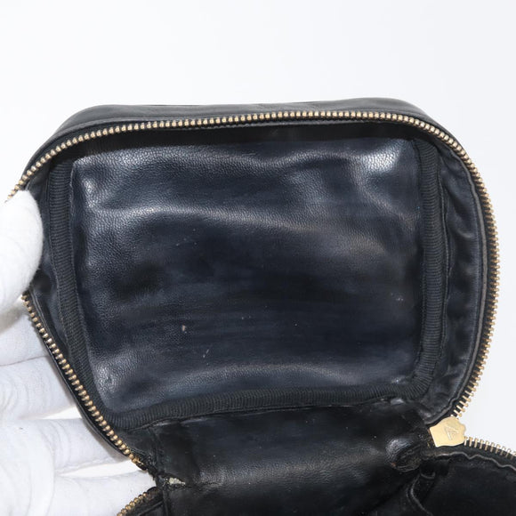 CHANEL Bicolore Vanity Handtasche Leder Schwarz Gold CC Auth bs34409