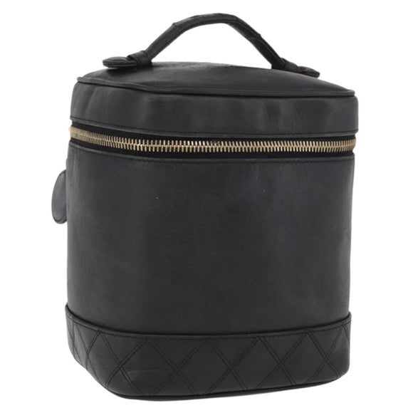 CHANEL Bicolore Vanity Handtasche Leder Schwarz Gold CC Auth bs34409