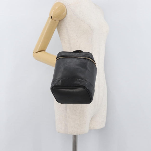 CHANEL Bicolore Vanity Handtasche Leder Schwarz Gold CC Auth bs34409