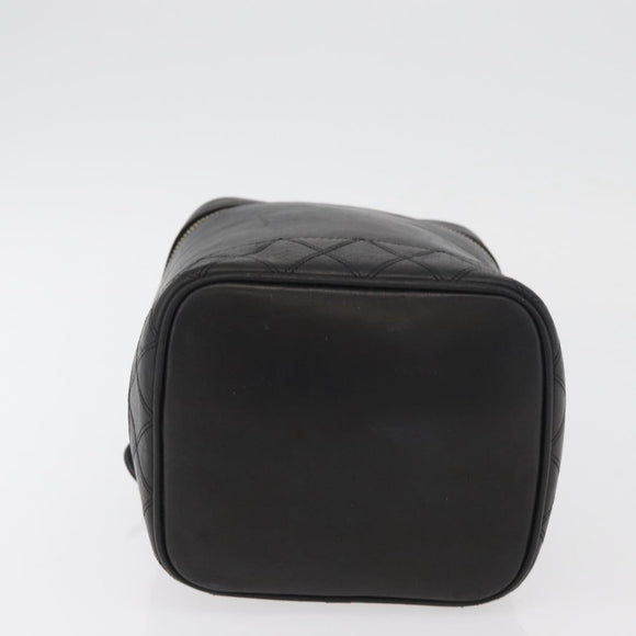 CHANEL Bicolore Vanity Hand Bag Leather Black Gold CC Auth bs34409