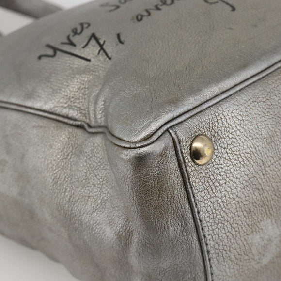 SAINT LAURENT Y Mail Tote Bag Leather Silver 188651 Auth bs34419