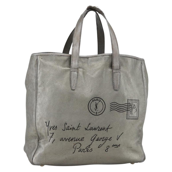SAINT LAURENT Y Mail Tote Bag Leather Silver 188651 Auth bs34419