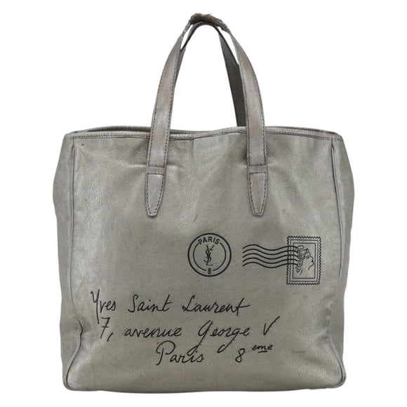 SAINT LAURENT Y Mail Tote Bag Leather Silver 188651 Auth bs34419