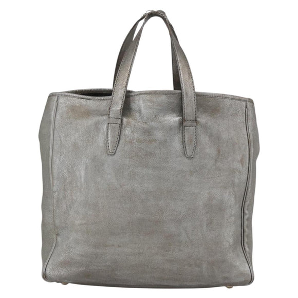 SAINT LAURENT Y Mail Tote Bag Leather Silver 188651 Auth bs34419