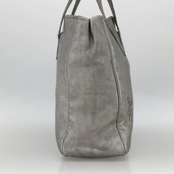 SAINT LAURENT Y Mail Tote Bag Leather Silver 188651 Auth bs34419