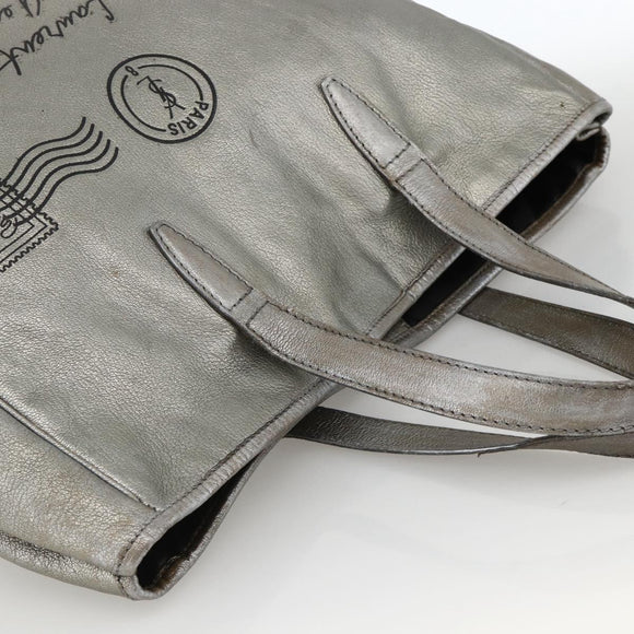 SAINT LAURENT Y Mail Tote Bag Leather Silver 188651 Auth bs34419