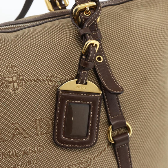 PRADA Tote Bag Canvas Beige Gold Auth bs34420