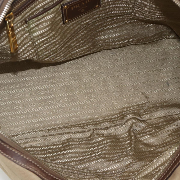 PRADA Tote Bag Canvas Beige Gold Auth bs34420