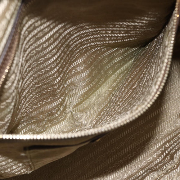 PRADA Tote Bag Canvas Beige Gold Auth bs34420